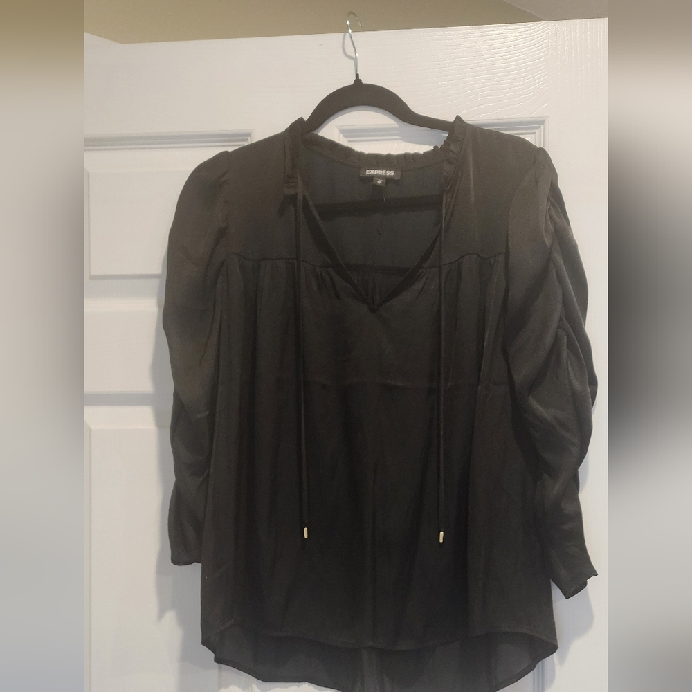 Express Black Blouse with Tie Accents